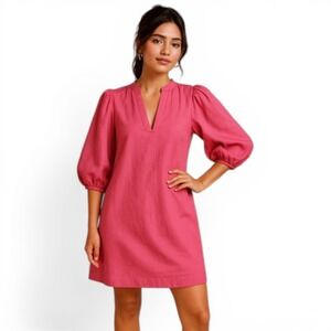 H&M Linen Blend Puff Sleeve‎ Mini Dress XS Hot Pink Tunic Style NWT